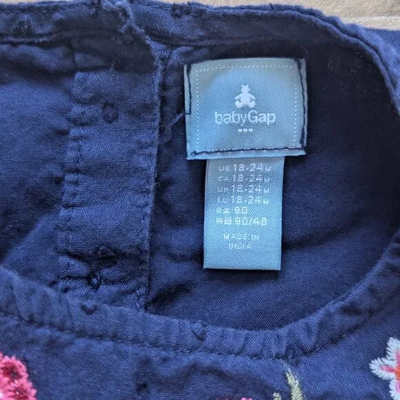 babyGAP Floral Embroidered Navy Blouse - Size 18-24M - Picture 4 of 9